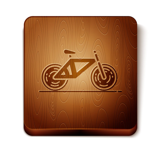 棕色自行车图标孤立在白色背景。自行车比赛。极限运动。运动设备。木制方形按钮。矢量图图片下载
