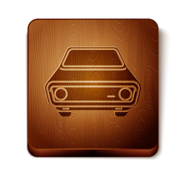 棕色汽车图标孤立在白色背景。前视图。木制方形按钮。矢量图图片下载