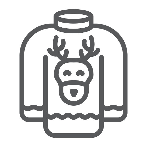 圣诞毛衣线图标，节日和衣服，毛衣与鹿标志，矢量图形，白色背景上的线性模式。图片下载