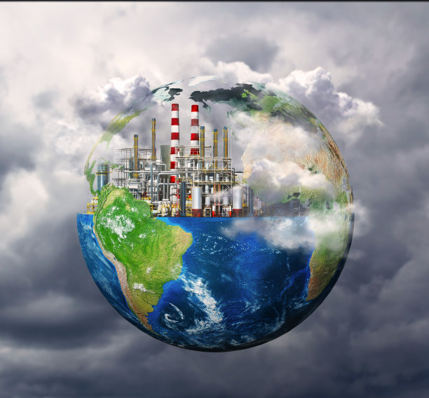 工厂。全球灾难的概念。三维演示图片下载