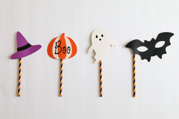 照片亭彩色道具万圣节派对-女巫帽，幽灵，蝙蝠，南瓜图片下载