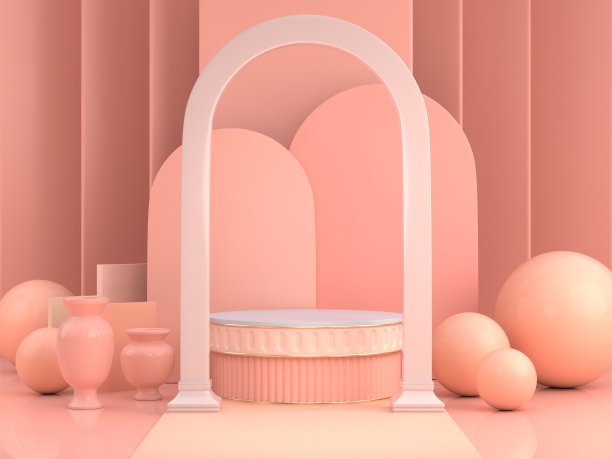 3d渲染图像的粉红色几何裙台背景产品或商业。三维图像的抽象讲台背景图片下载