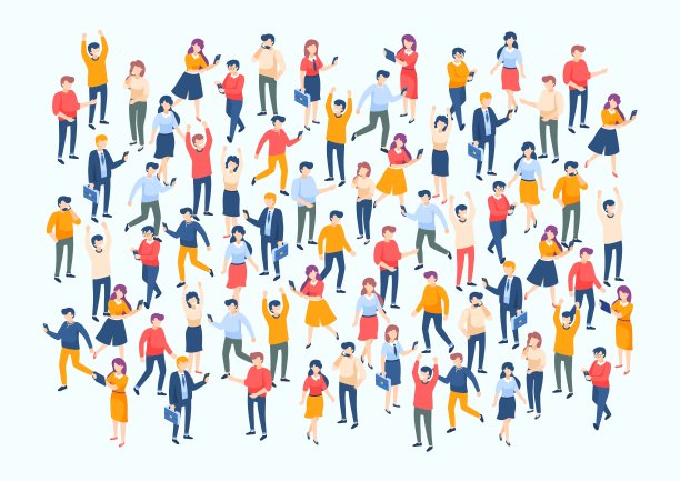 等距人人群。人群庞大，男女角色不同，商业受众观念不同。向量人口海报图片下载