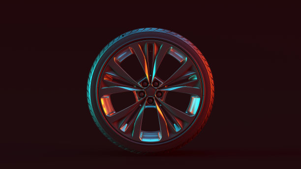 银合金轮辋与5详细喇叭辐条开放车轮设计赛车轮胎与红蓝色穆迪80照明图片下载
