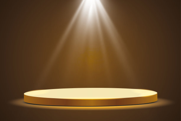 金色的讲台以聚光灯为黑暗的背景，第一名，名声和人气。矢量图图片下载