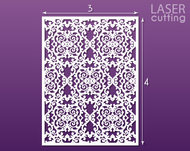 激光切割花纹装饰板。可用于模切。婚礼请柬或贺卡模板。内阁回纹装饰面板。Lasercut金属面板。木雕。向量。图片下载