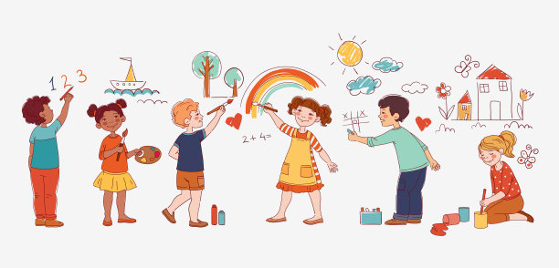 可爱的孩子们在墙上画画图片下载