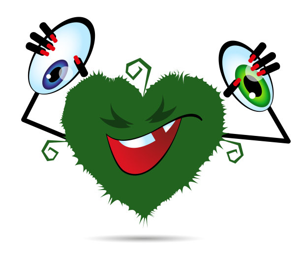 卡通毛茸茸的怪物。疯狂的人物，眼睛在他的手中。万圣节的概念。向量图片下载