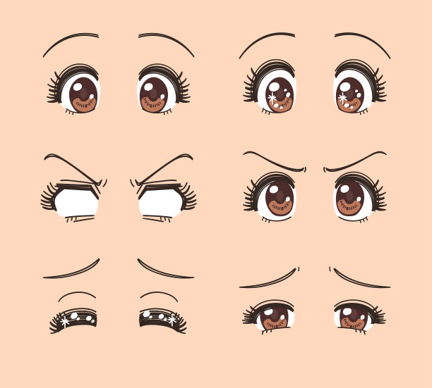 漫画风格女孩的眼睛有各种各样的表情图片下载
