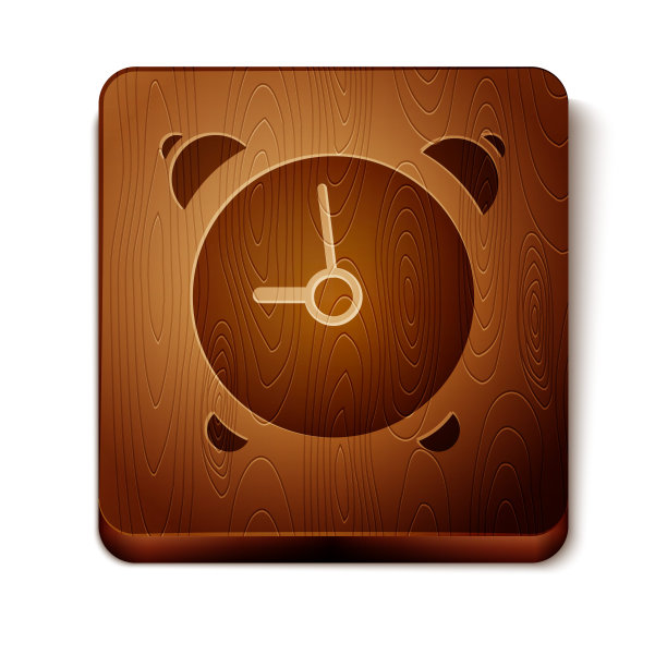 棕色闹钟图标隔离在白色背景。醒醒，起床的概念。时间信号。木制方形按钮。矢量图图片下载