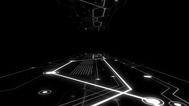 虚拟科幻飞船平台的渲染与发光网络在地板上。图片下载