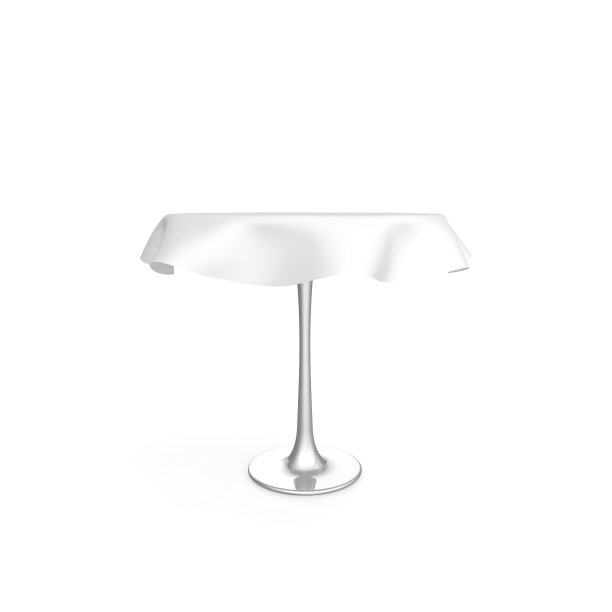 白色桌布的圆形金属桌子。你的设计还有空间。白色背景隔离图片下载