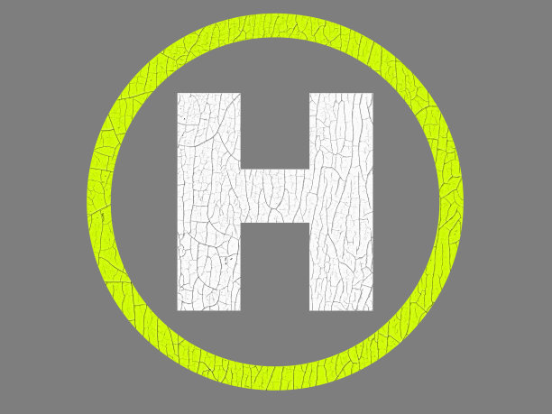 直升飞机降落在柏油路面上，从上面可以看到字母“H”图片下载