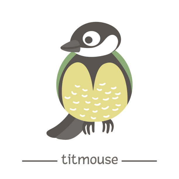 矢量手绘山雀。有趣的林地鸟图标。可爱的森林动物插画为儿童设计，印刷，文具图片下载