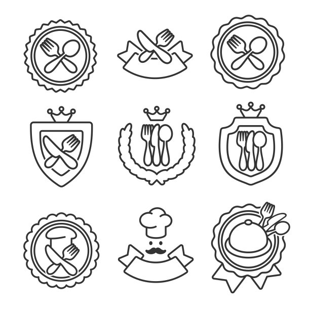 餐厅标签集。收藏图标的餐厅。向量图片下载