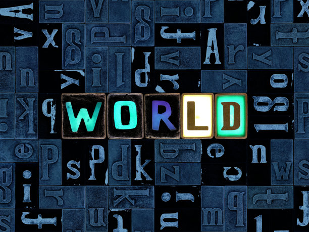 字的世界为字母，独特的排版符号之上是抽象的马赛克图案背景图片下载