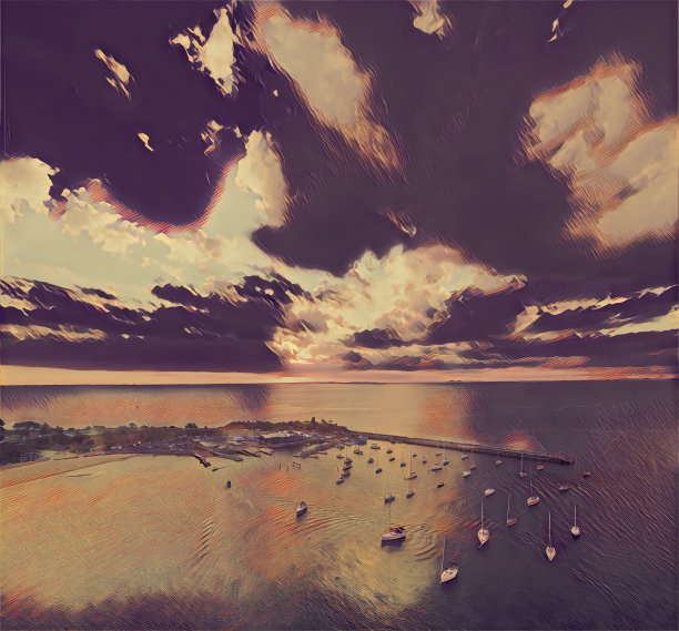 日落时分的莫宁顿半岛码头和停泊的船只-数字艺术品图片下载