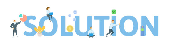 解决方案。概念与关键字，字母和图标。平面向量插图。孤立在白色背景上。图片下载