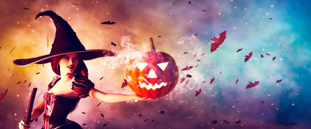 万圣节女巫与一个神奇的南瓜图片下载