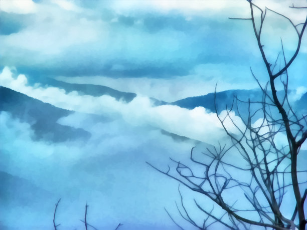 数字绘画。水彩插图。山景观图片下载