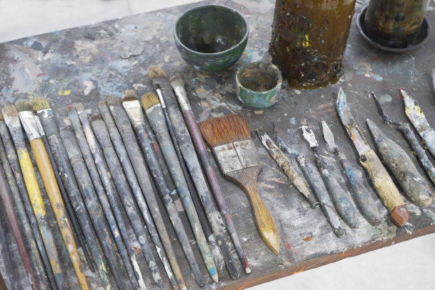 复古风格的照片，画笔特写和艺术家调色板图片下载