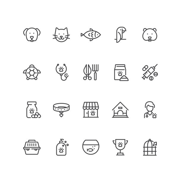 系列宠物图标风格。图片下载