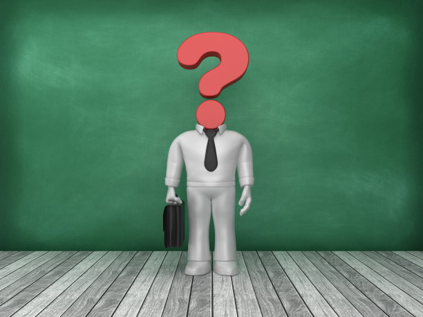 商业字符与问号在黑板背景- 3D渲染图片下载