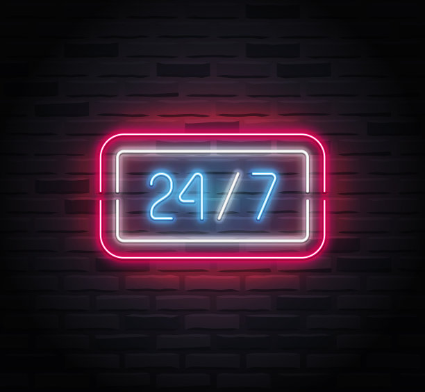 霓虹灯- 24小时营业。矢量图图片下载