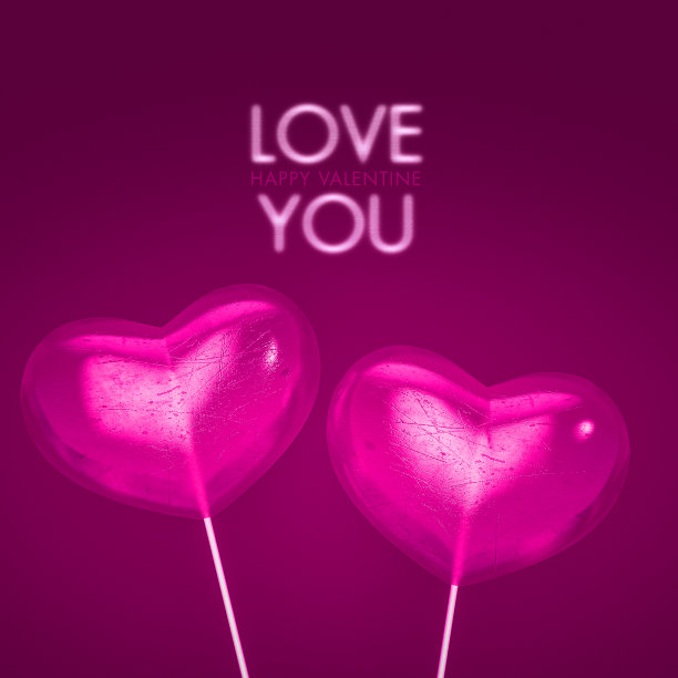 两个红心情人节糖果在洋红色的背景。三维渲染图片下载