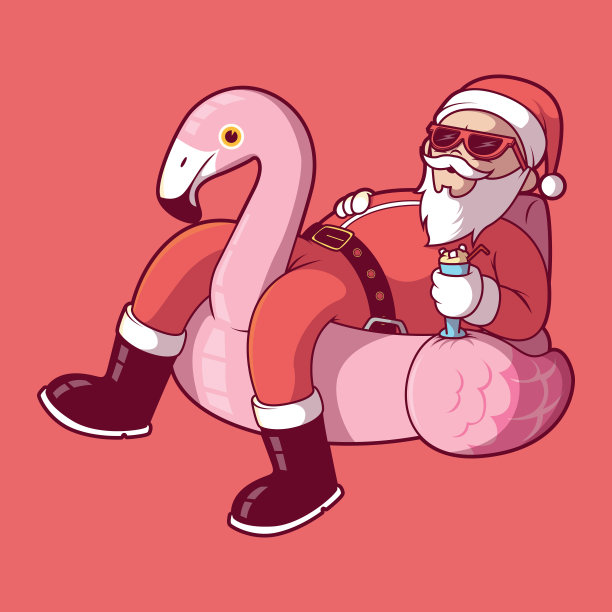 圣诞老人在粉红色的火焰矢量插图。图片下载