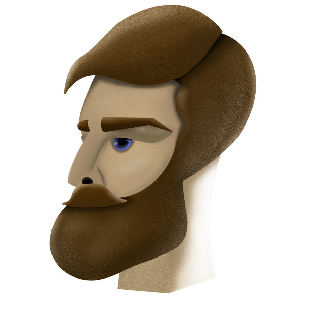 一个年轻人的头与胡子和小胡子在一个白色的背景，插图图片下载