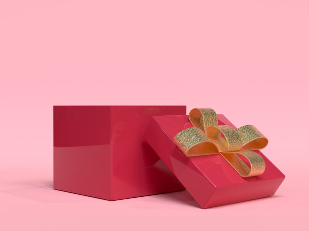 红色金色礼盒圣诞节日装饰元素3d渲染图片下载