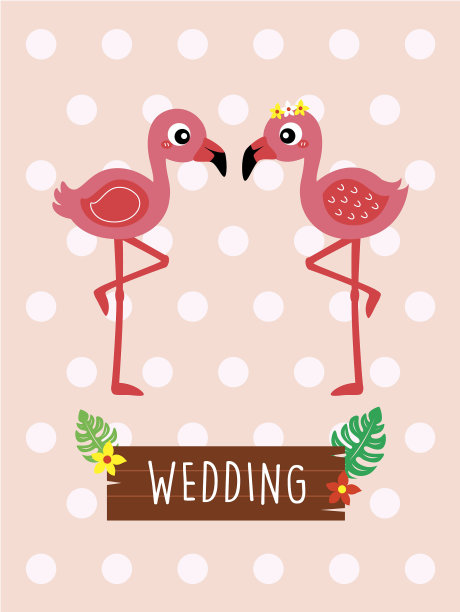 可爱的火烈鸟夫妇婚礼贺卡向量图片下载
