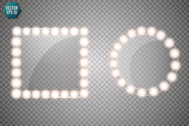 化妆镜与金色光隔离。矢量正方形和圆形框架插图图片下载