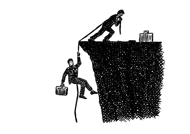 商人把队友拉到悬崖顶上的素描图片下载