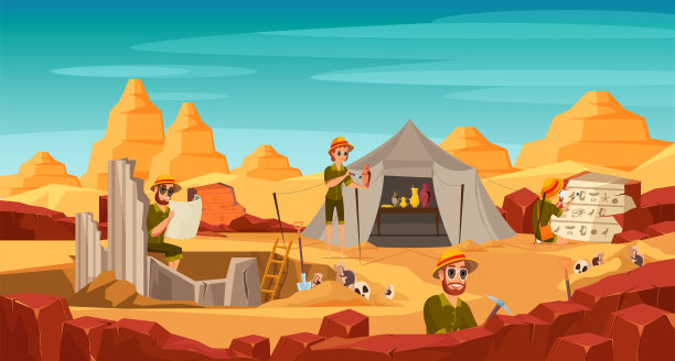 考古发掘平面矢量插图图片下载