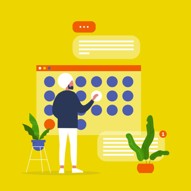 年轻的印度男性经理计划一个项目在一个数字日历。组织工作流程。最后期限。办公室生活。平面可编辑矢量插图，剪辑艺术图片下载