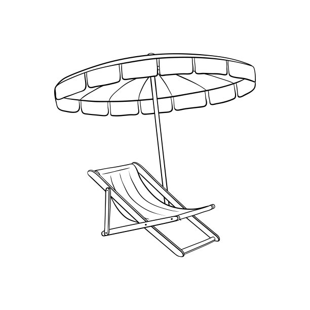 矢量平坦沙滩躺椅与太阳伞图标图片下载