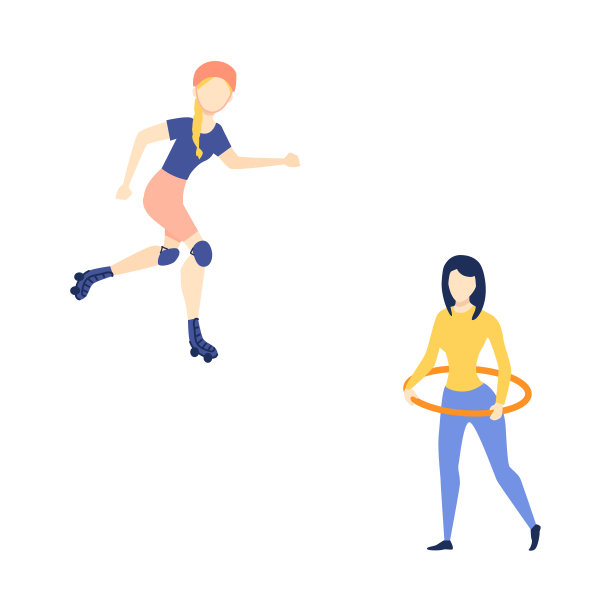 矢量平女孩滑旱冰，呼啦圈图片下载