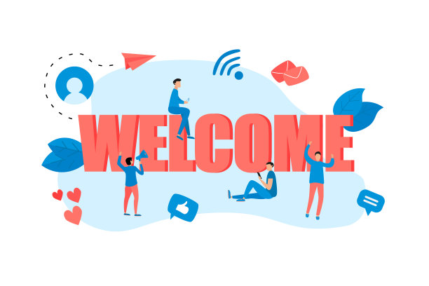 问候用语:“欢迎”和小人。图片下载