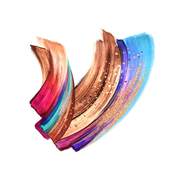 美丽的抽象形状，笔触孤立在白色背景，彩色油漆涂抹，水彩剪辑艺术，化妆调色板，时尚插图，泼洒设计元素。玫瑰金，粉色，蓝色图片下载