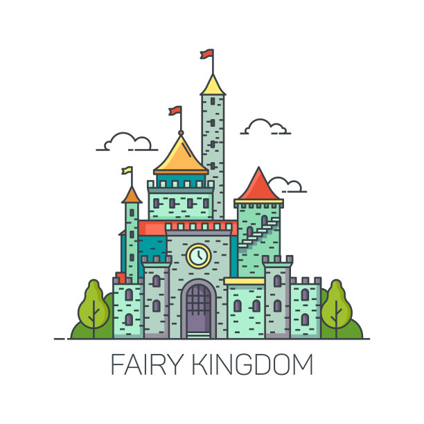 卡通童话城堡或平坦的王国堡垒图片下载
