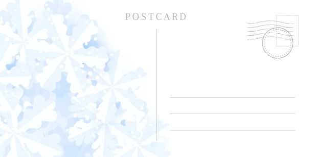 冬季旅游明信片的背面与边界的雪花。图片下载