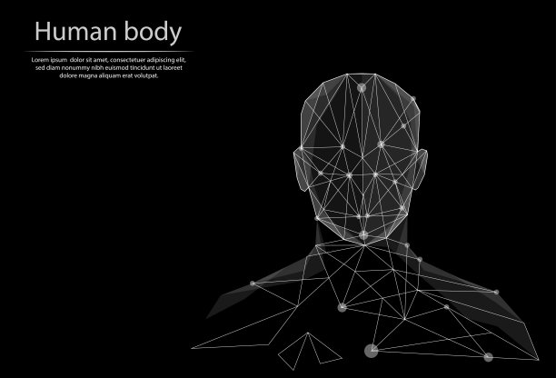 抽象形象人体以线和点的形式，由三角形和几何形状组成。低多边形矢量背景。图片下载