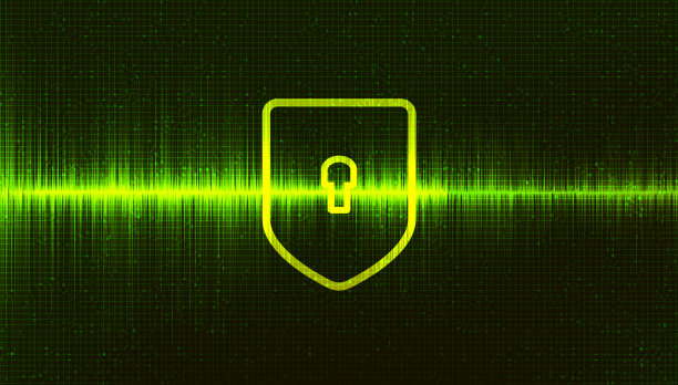 绿色数字科技屏蔽安全、保护和连接概念背景设计。矢量插图。素材图片