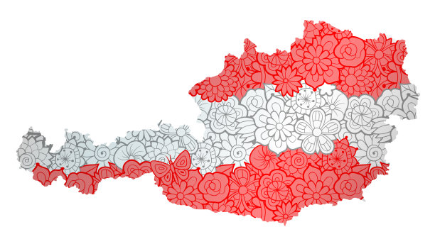 带花的奥地利国旗和地图图片下载