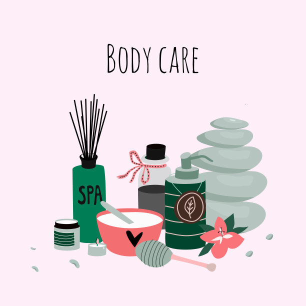 香薰、石材、身体护理、美容院、健康中心、放松、健康、按摩、冥想等spa元素组成。美丽的集合。矢量插图。图片下载