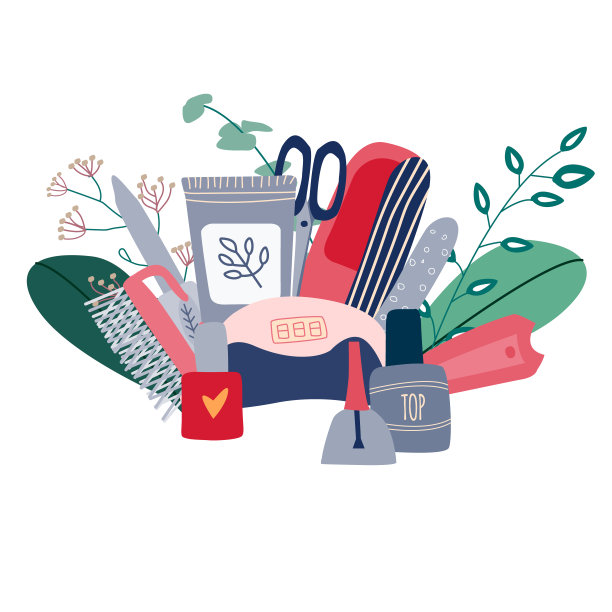 美甲修脚设备矢量组成有指甲剪、抛光、灯。概念美甲工作室，沙龙。温泉美容横幅。矢量图图片下载