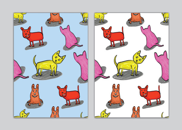 无缝图案狗卡通书籍封面，纸张，壁纸，礼品包装，压边，织物。矢量插图。可爱的卡通涂鸦。图片下载
