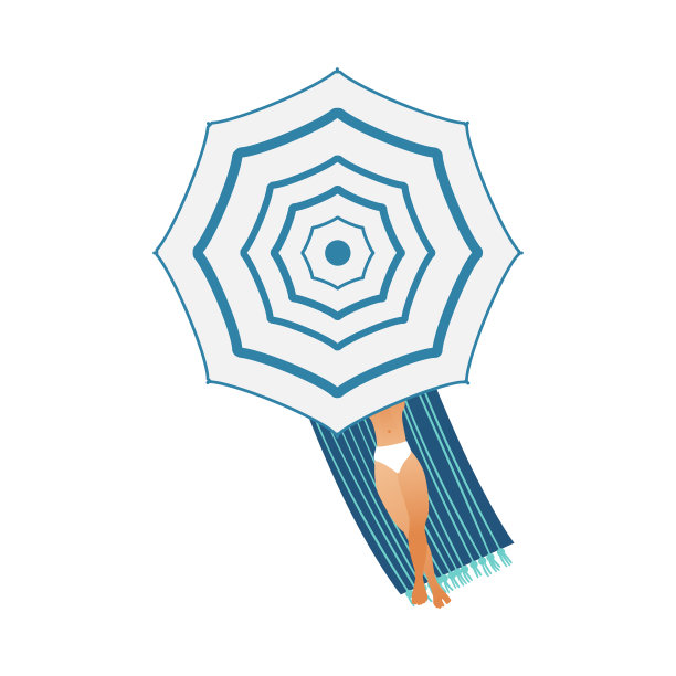 卡通男人在床垫伞下享受日光浴图片下载